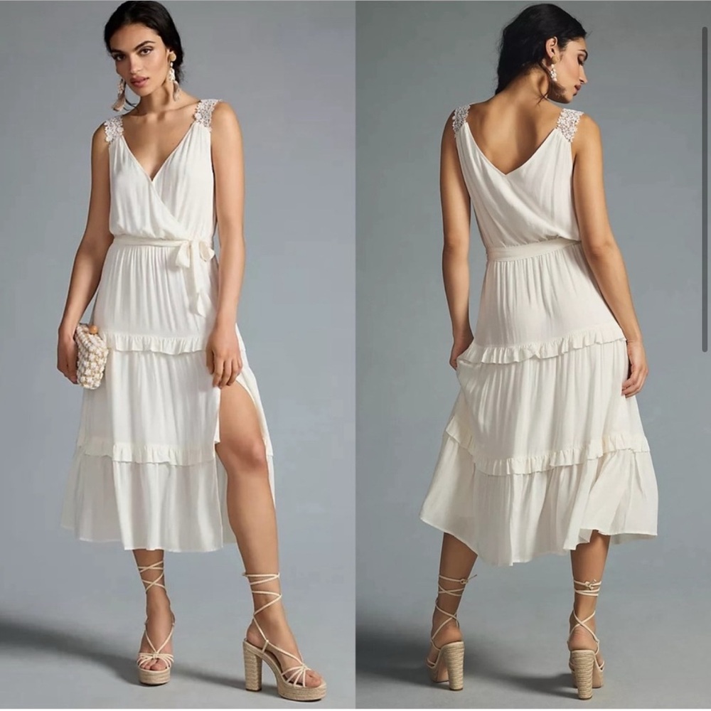 Paige Riviera Floral Lace Ruffle Tiered Midi Dress Size Small White